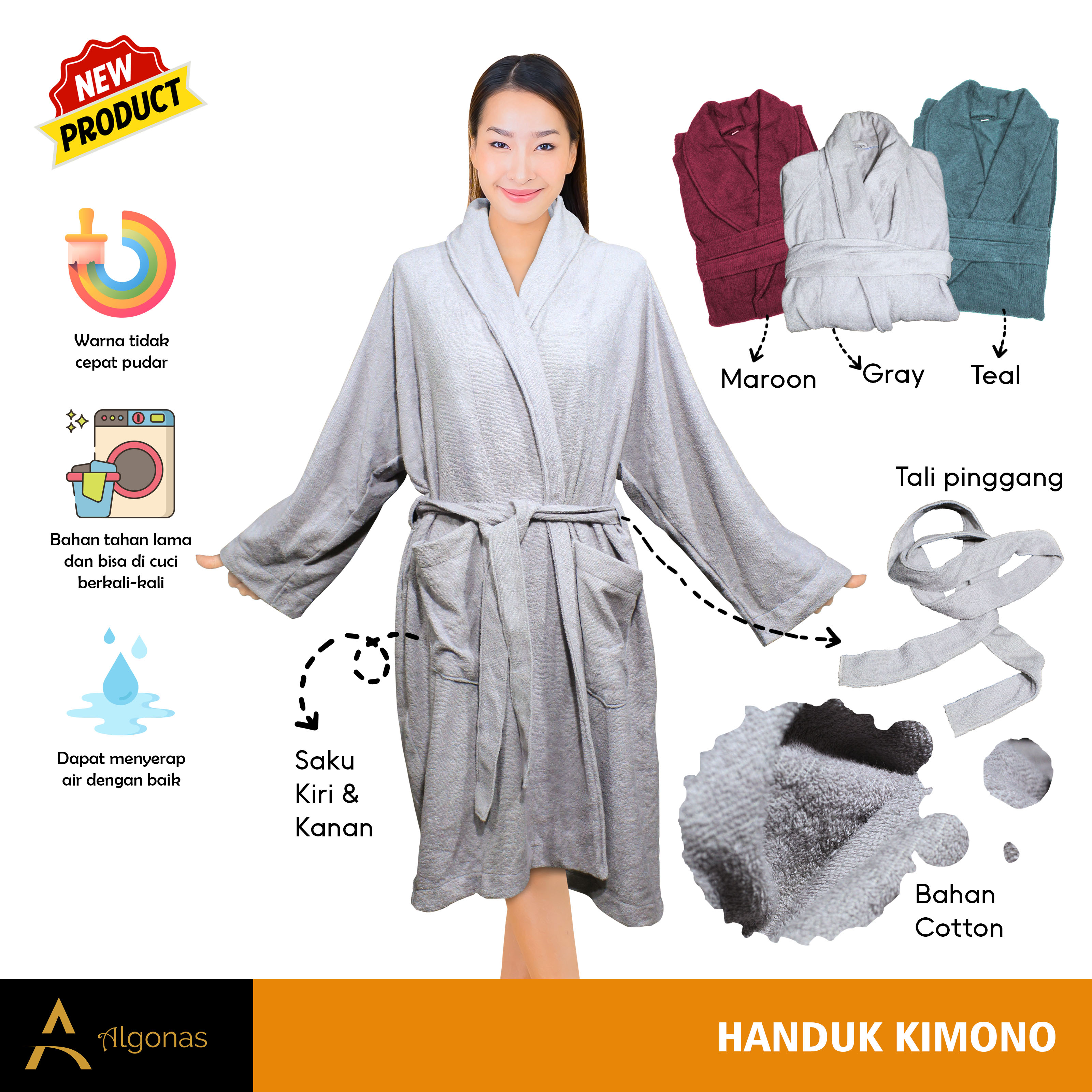 Handuk Kimono Dewasa / Baju Handuk Mandi Premium Quality 500gr